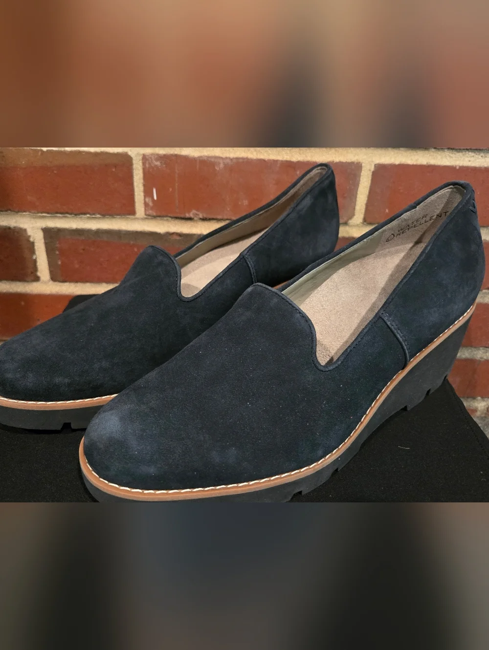 Vionic Willa Wedge Water Repellent Navy‎ Suede Slip On Loafers Comfort Size 11